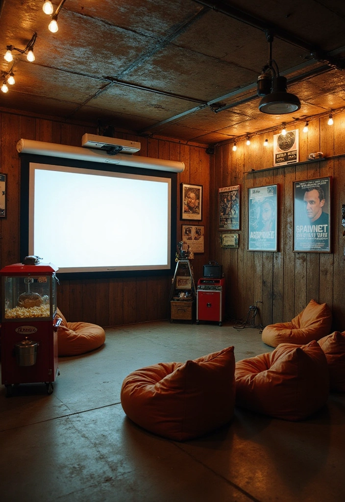 22 Vintage-Inspired Garage Man Cave Ideas - 12. Vintage Cinema Space