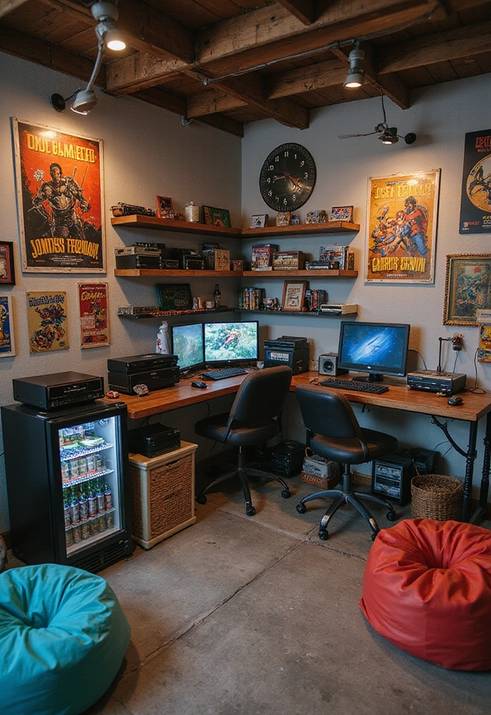 22 Vintage-Inspired Garage Man Cave Ideas - 16. Vintage Gaming Area