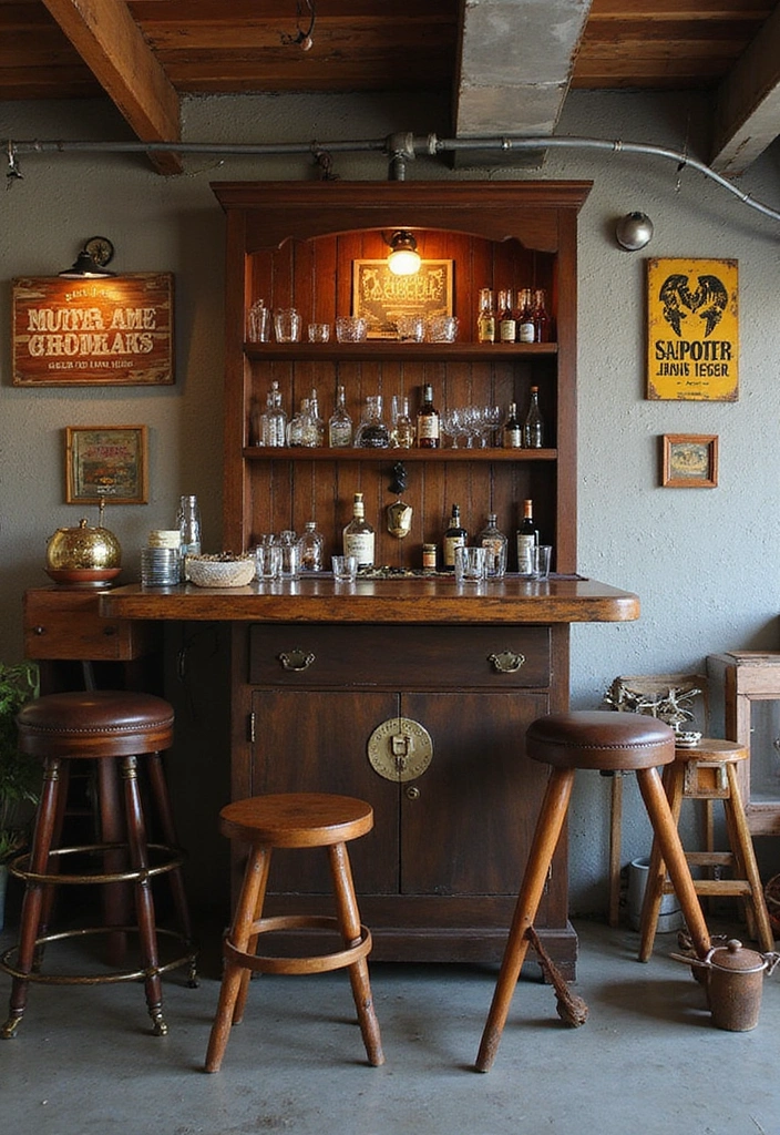 22 Vintage-Inspired Garage Man Cave Ideas - 17. Vintage Home Bar