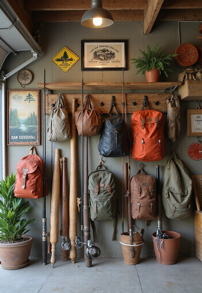 22 Vintage-Inspired Garage Man Cave Ideas - 19. Vintage Outdoor Gear Display