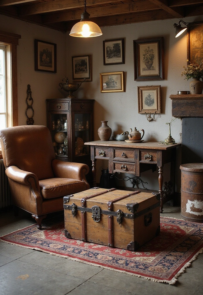 22 Vintage-Inspired Garage Man Cave Ideas - 3. Antique Furniture Finds