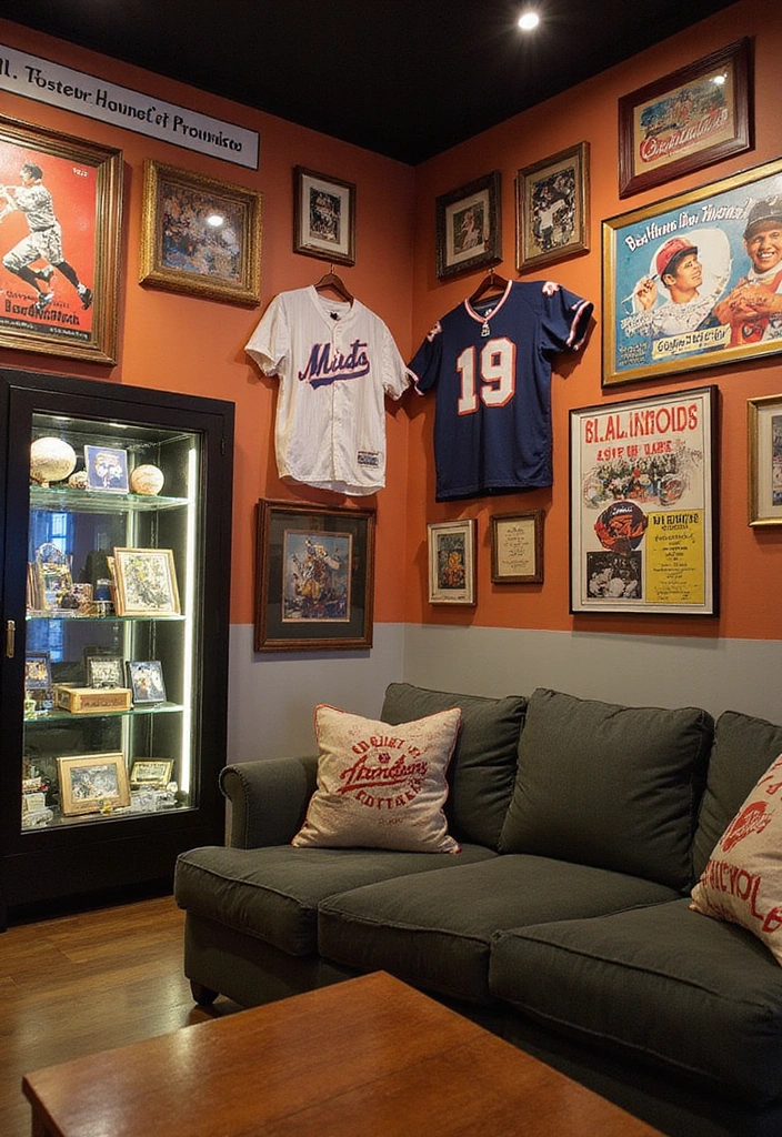 22 Vintage-Inspired Garage Man Cave Ideas - 4. Nostalgic Sports Memorabilia
