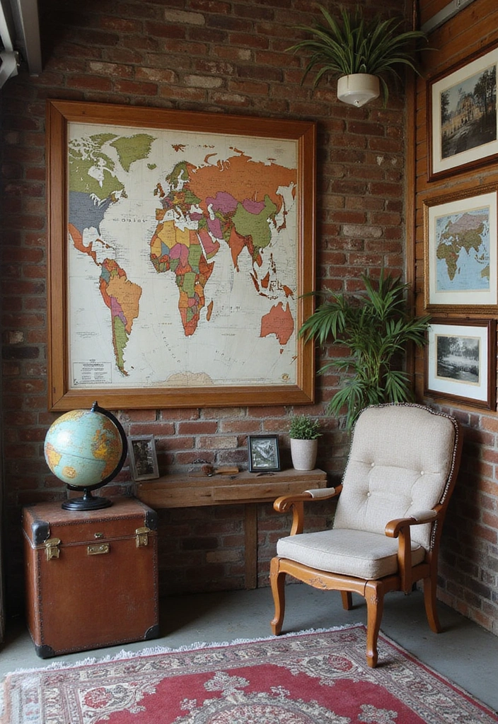 22 Vintage-Inspired Garage Man Cave Ideas - 9. Vintage Maps and Travel Decor