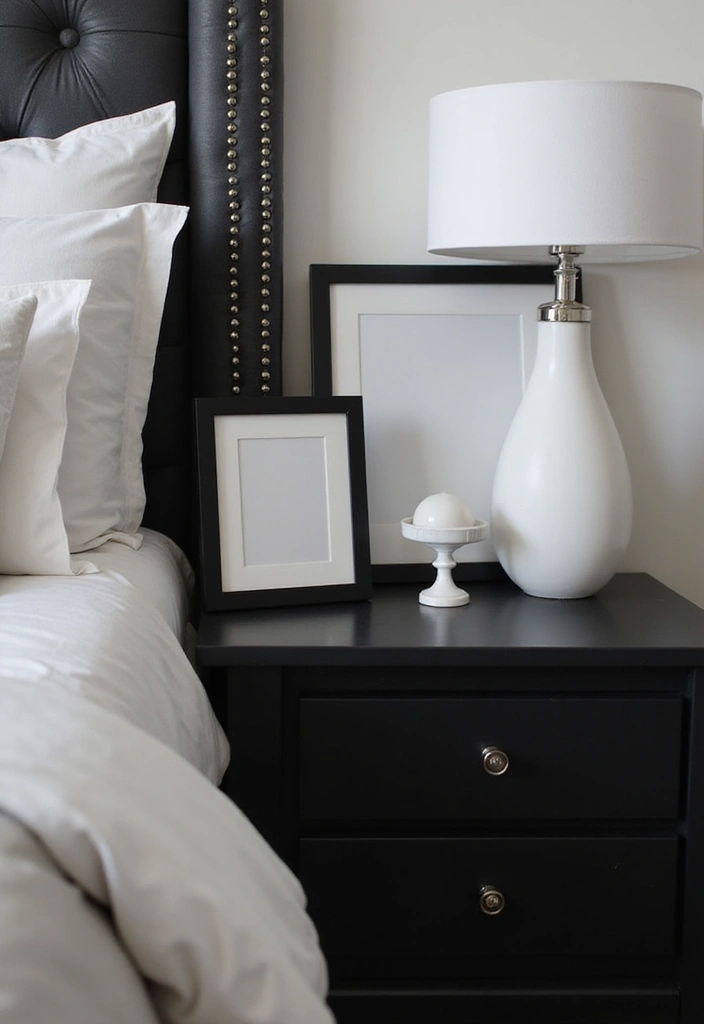 23 Bedside Table Ideas for Minimalist Home Decor - 10. Monochrome Magic