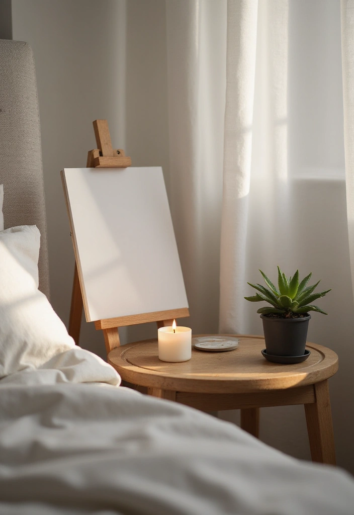 23 Bedside Table Ideas for Minimalist Home Decor - 12. Minimalist Art Display
