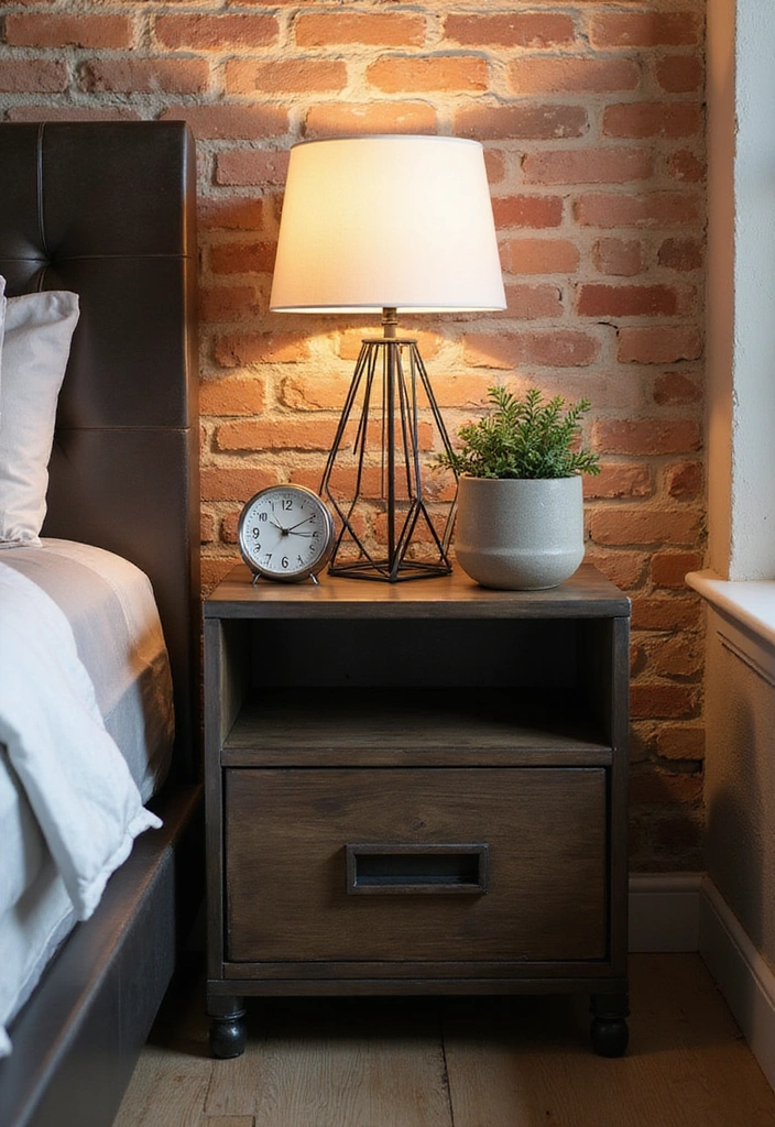 23 Bedside Table Ideas for Minimalist Home Decor - 6. Industrial Edge