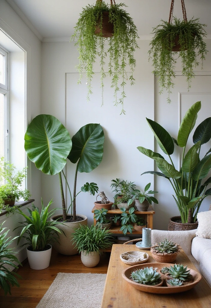 23 Boho Industrial Living Room Ideas - 2. Greenery and Natural Elements