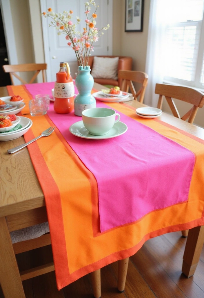 23 Dining Room Table Runner Ideas - 11. Bright Color Block Runners