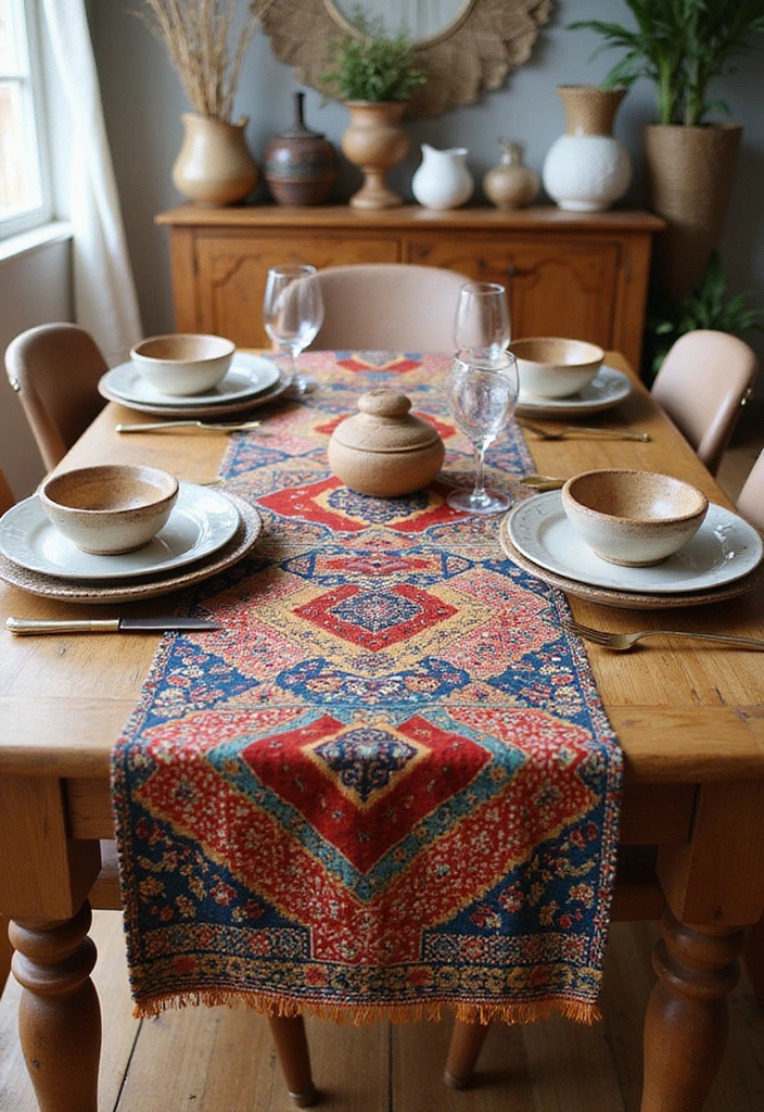 23 Dining Room Table Runner Ideas - 13. Ethnic Print Runners