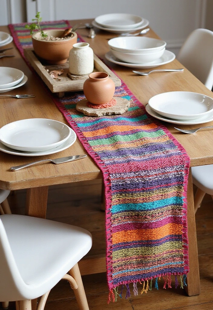 23 Dining Room Table Runner Ideas - 5. Artistic Handwoven Runners