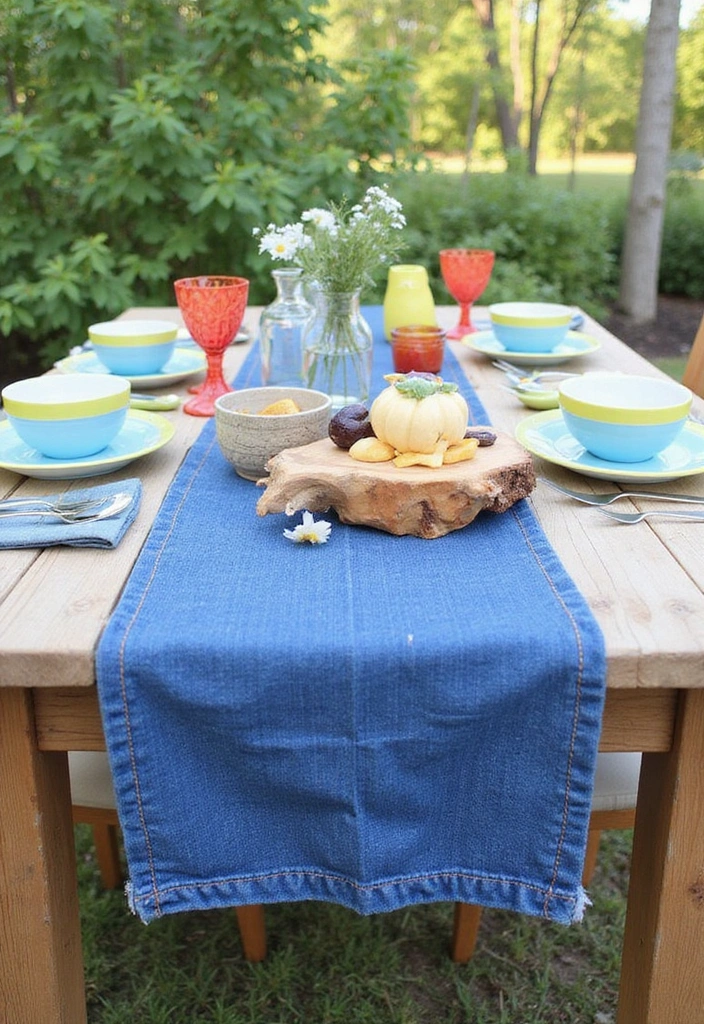23 Dining Room Table Runner Ideas - 7. Upcycled Denim Runners