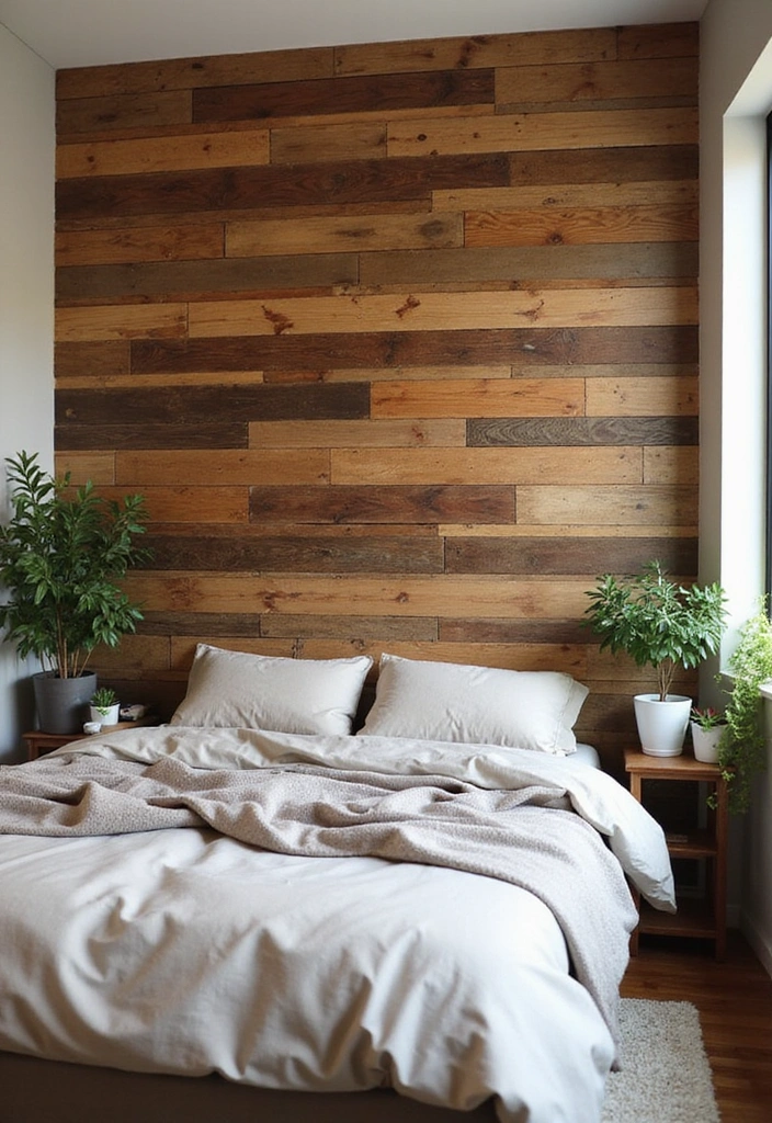 23 Eco-Friendly Bedroom Accent Wall Ideas - 1. Reclaimed Wood Wonder
