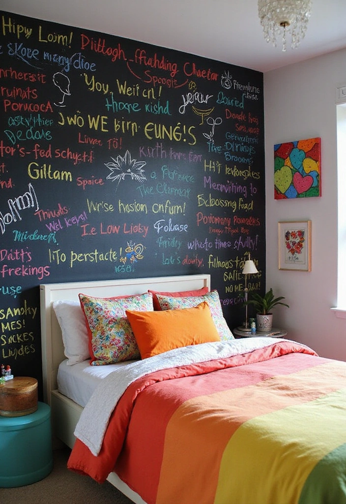 23 Eco-Friendly Bedroom Accent Wall Ideas - 10. Chalkboard Paint Fun