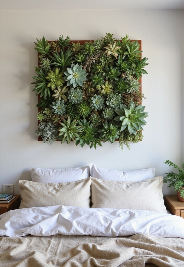23 Eco-Friendly Bedroom Accent Wall Ideas - 11. Succulent Wall Art