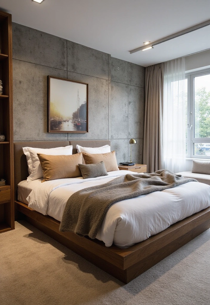 23 Eco-Friendly Bedroom Accent Wall Ideas - 13. Concrete Accent Wall