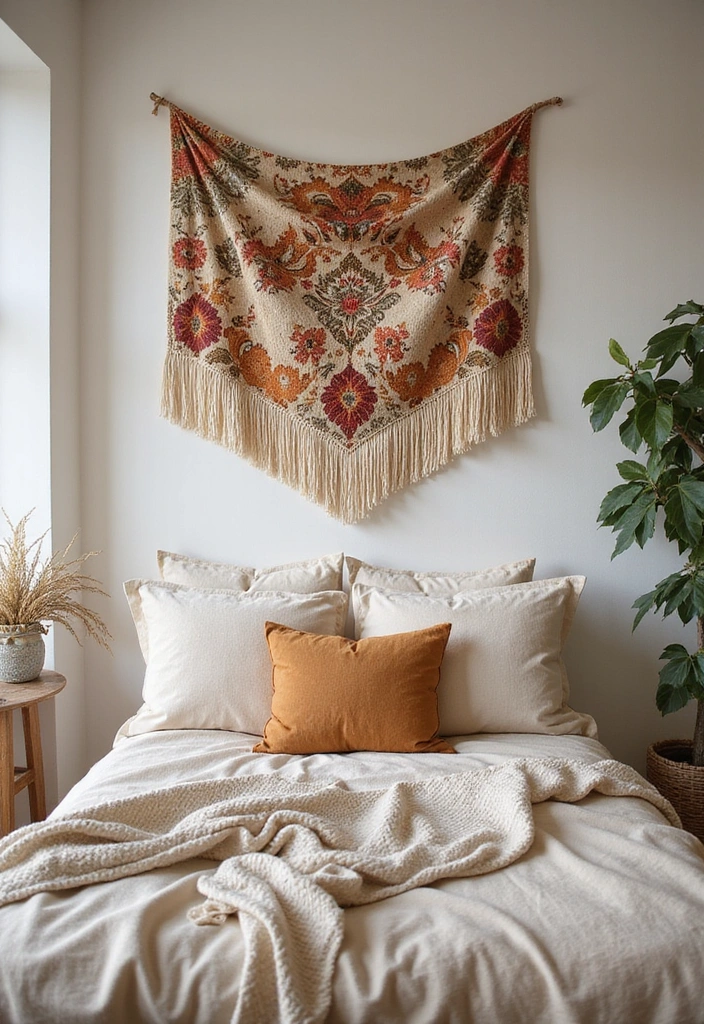 23 Eco-Friendly Bedroom Accent Wall Ideas - 6. Fabric Wall Hangings