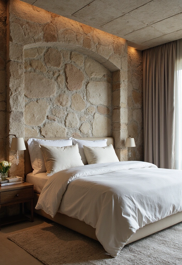 23 Eco-Friendly Bedroom Accent Wall Ideas - 7. Stone Accent Wall