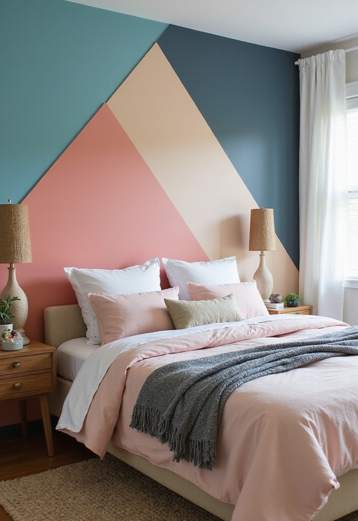 23 Eco-Friendly Bedroom Accent Wall Ideas - 8. Painted Geometric Patterns