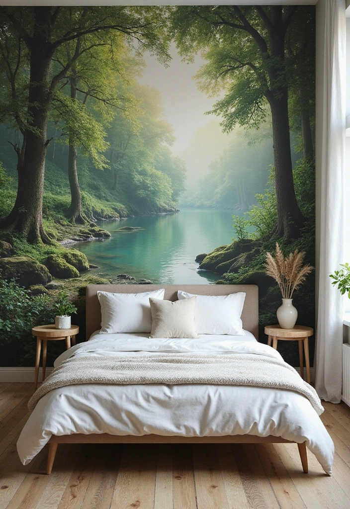 23 Eco-Friendly Bedroom Accent Wall Ideas - 9. Murals of Nature