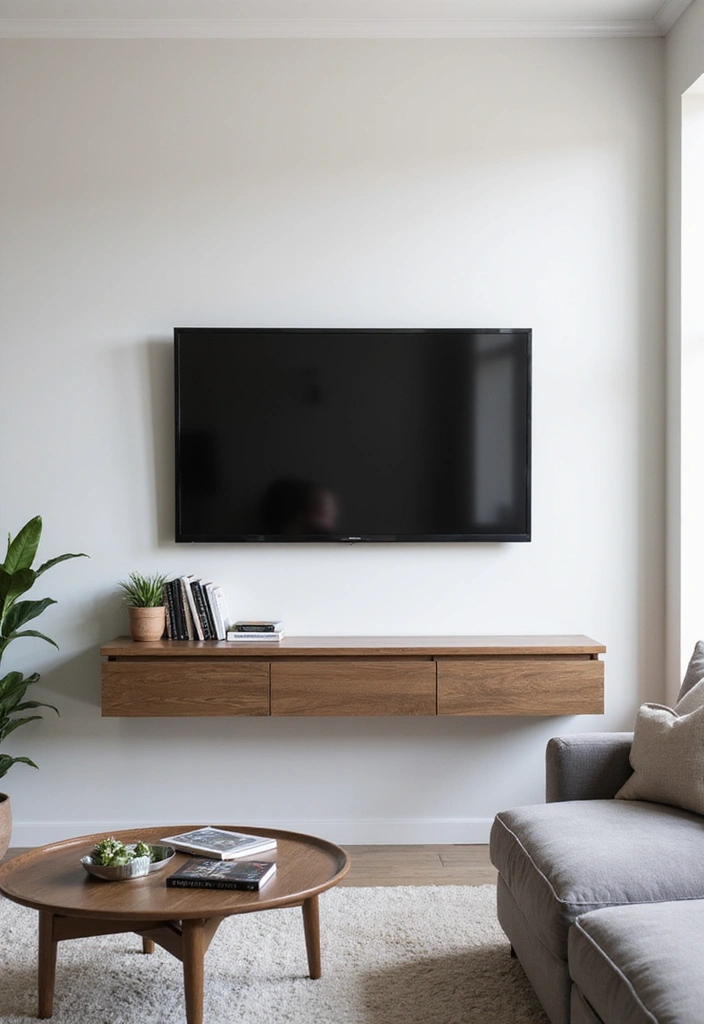23 Modern Living Room Media Wall Ideas - 4. Wall-Mounted TV with Floating Console