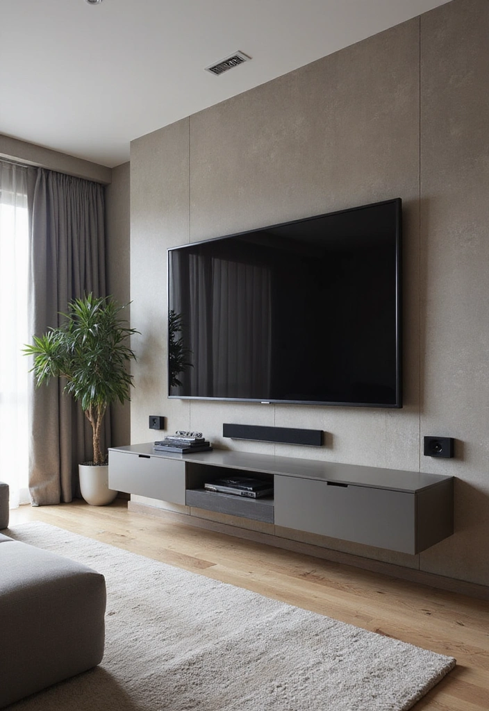 23 Modern Living Room Media Wall Ideas - 7. Integrated Technology for a Sleek Finish