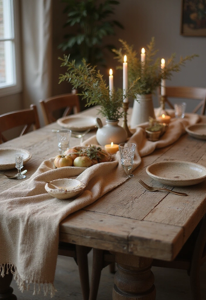 23 Simple Dining Table Centerpiece Ideas for a Rustic Farmhouse Vibe - 14. Layered Textiles and Decor