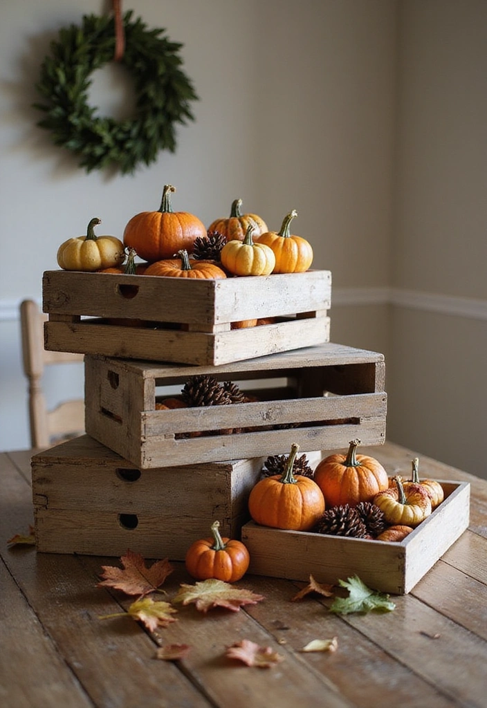 23 Simple Dining Table Centerpiece Ideas for a Rustic Farmhouse Vibe - 2. Wooden Crates Display