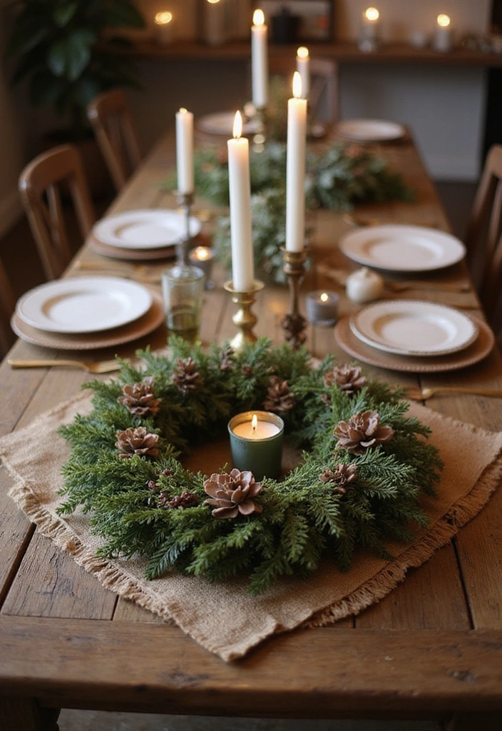 23 Simple Dining Table Centerpiece Ideas for a Rustic Farmhouse Vibe - 9. Seasonal Wreath Centerpiece