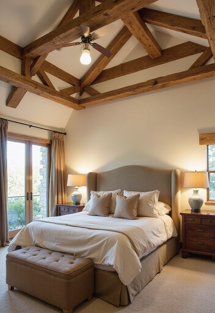 23 Stunning Bedroom Tray Ceiling Ideas for Luxurious Home Decor - 4. Wooden Beam Accents in Tray Ceilings