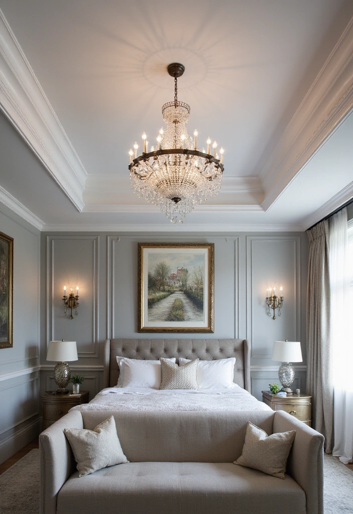 23 Stunning Bedroom Tray Ceiling Ideas for Luxurious Home Decor - 5. Luxurious Chandelier Accents