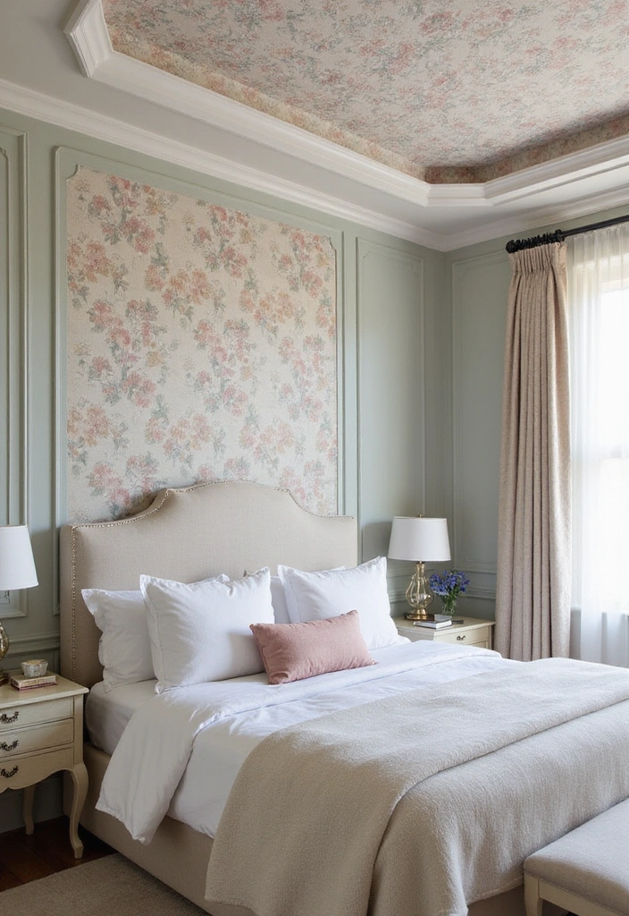 23 Stunning Bedroom Tray Ceiling Ideas for Luxurious Home Decor - 6. Textured Ceilings with Wallpaper