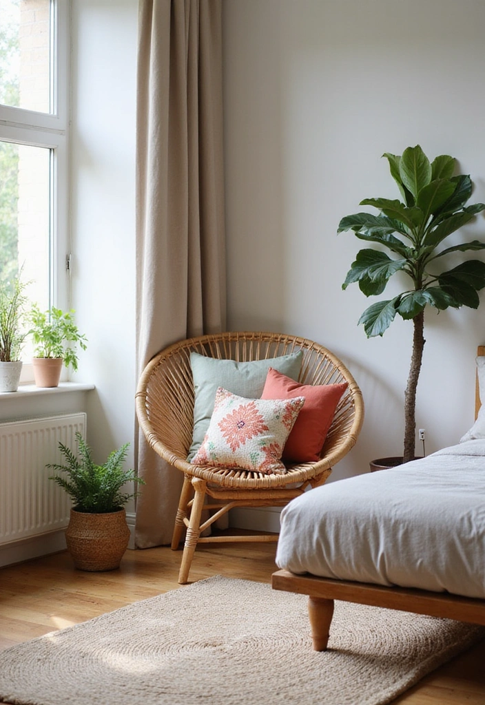 24 Bedroom Chair Ideas for Lounging - 11. Outdoor-Inspired Rattan Chair for a Natural Feel
