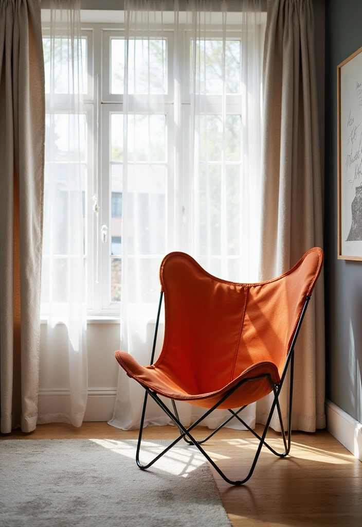 24 Bedroom Chair Ideas for Lounging - 13. Sleek Butterfly Chair for a Modern Touch