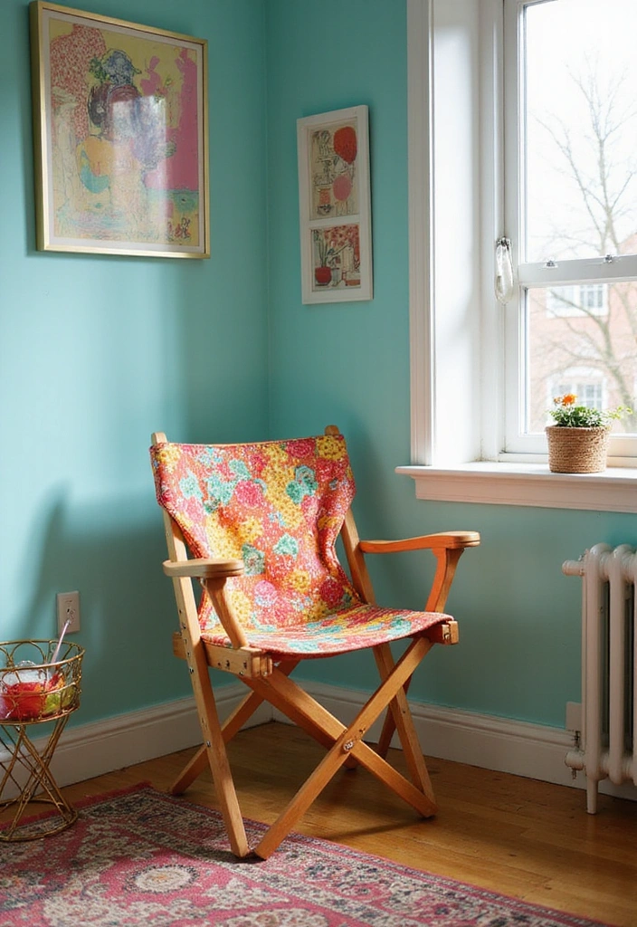 24 Bedroom Chair Ideas for Lounging - 16. Playful Folding Chair for Easy Storage