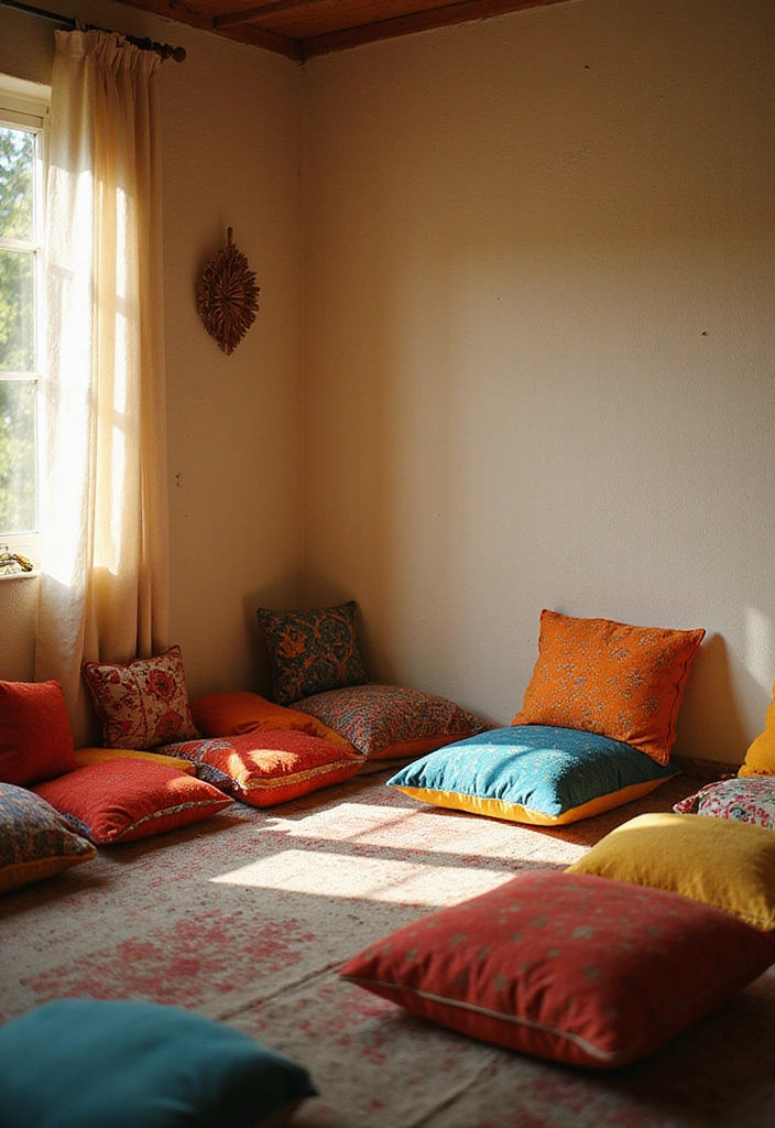 24 Bedroom Chair Ideas for Lounging - 21. Cozy Floor Cushions for Laid-Back Vibes