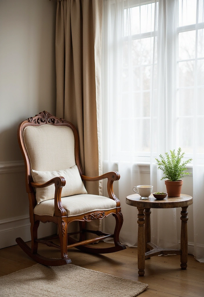24 Bedroom Chair Ideas for Lounging - 3. Vintage Rocking Chair for Nostalgic Vibes