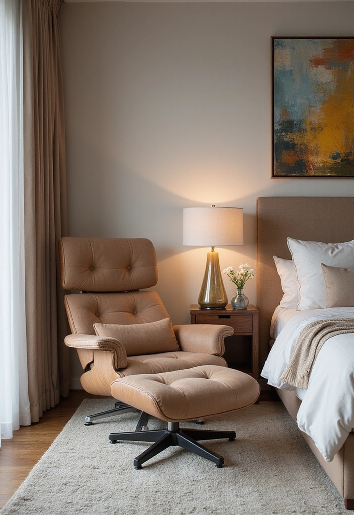 24 Bedroom Chair Ideas for Lounging - 4. Stylish Lounge Chair with Footrest