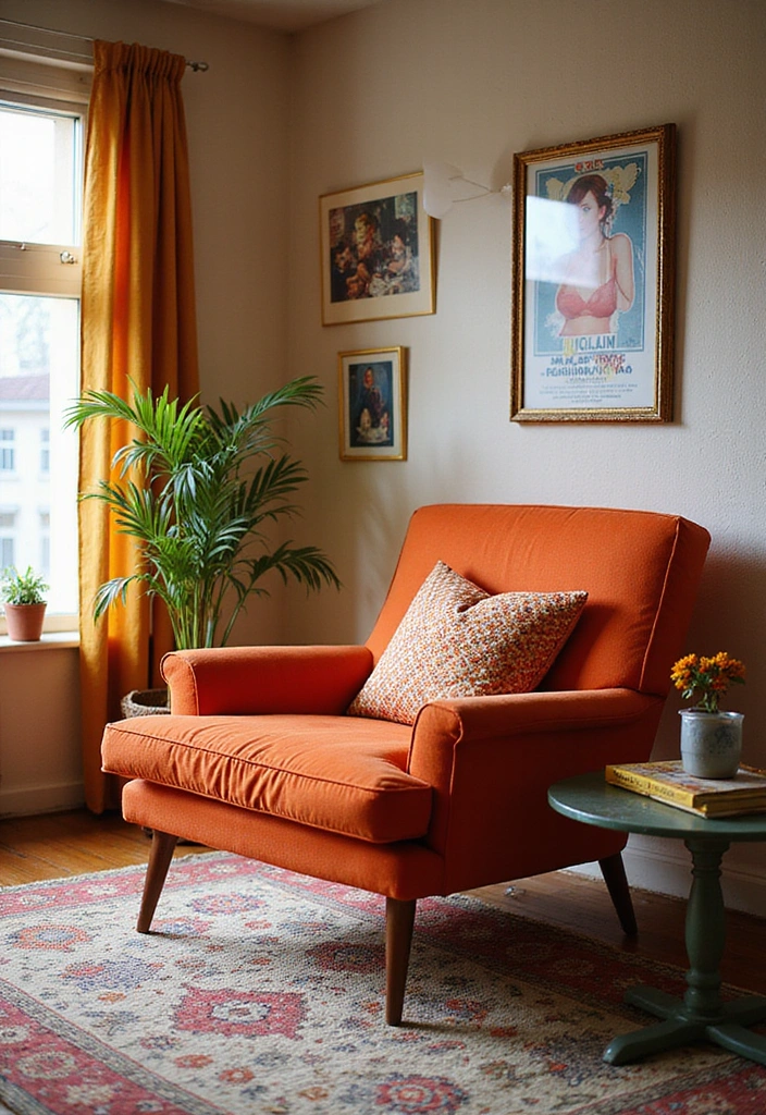 24 Bedroom Chair Ideas for Lounging - 9. Retro Lounge Chair for a Vintage Twist