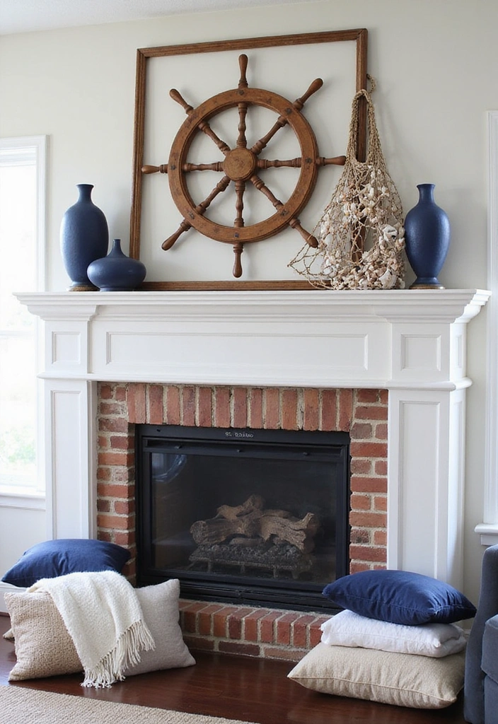 24 Coastal Fireplace Ideas - 2. Nautical Accents