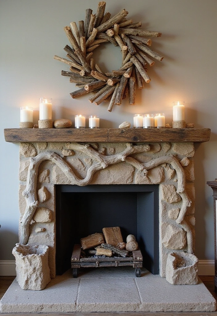 24 Coastal Fireplace Ideas - 3. Rustic Driftwood