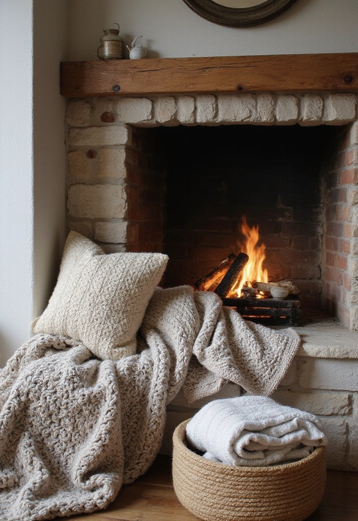 24 Coastal Fireplace Ideas - 4. Cozy Textiles