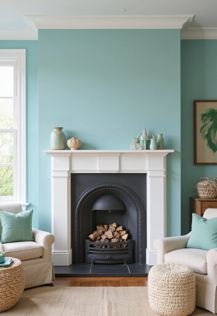 24 Coastal Fireplace Ideas - 6. Ocean-Inspired Colors