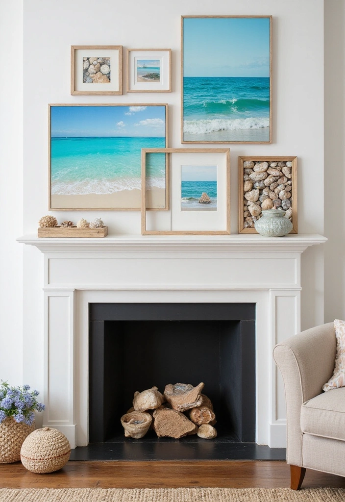 24 Coastal Fireplace Ideas - 7. Beachy Wall Art