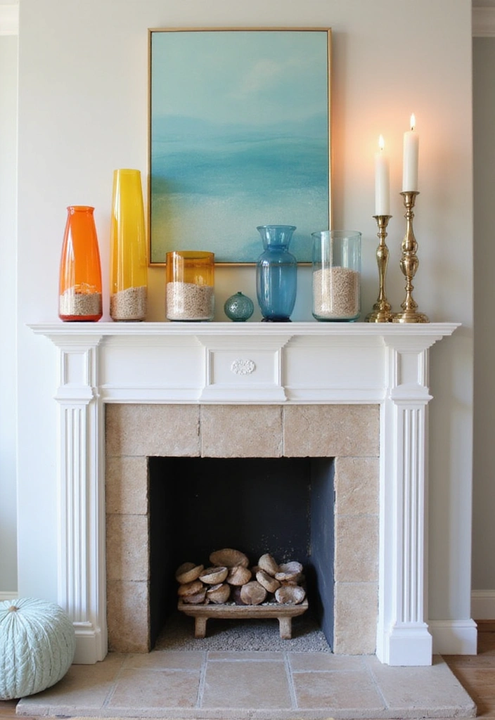 24 Coastal Fireplace Ideas - 8. Glass Accents