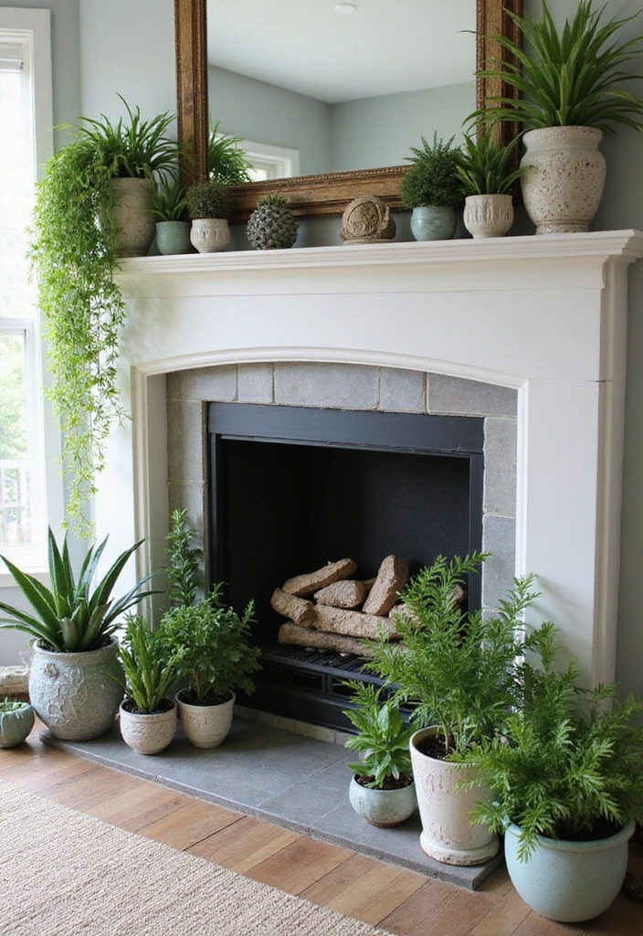 24 Coastal Fireplace Ideas - 9. Coastal Greenery