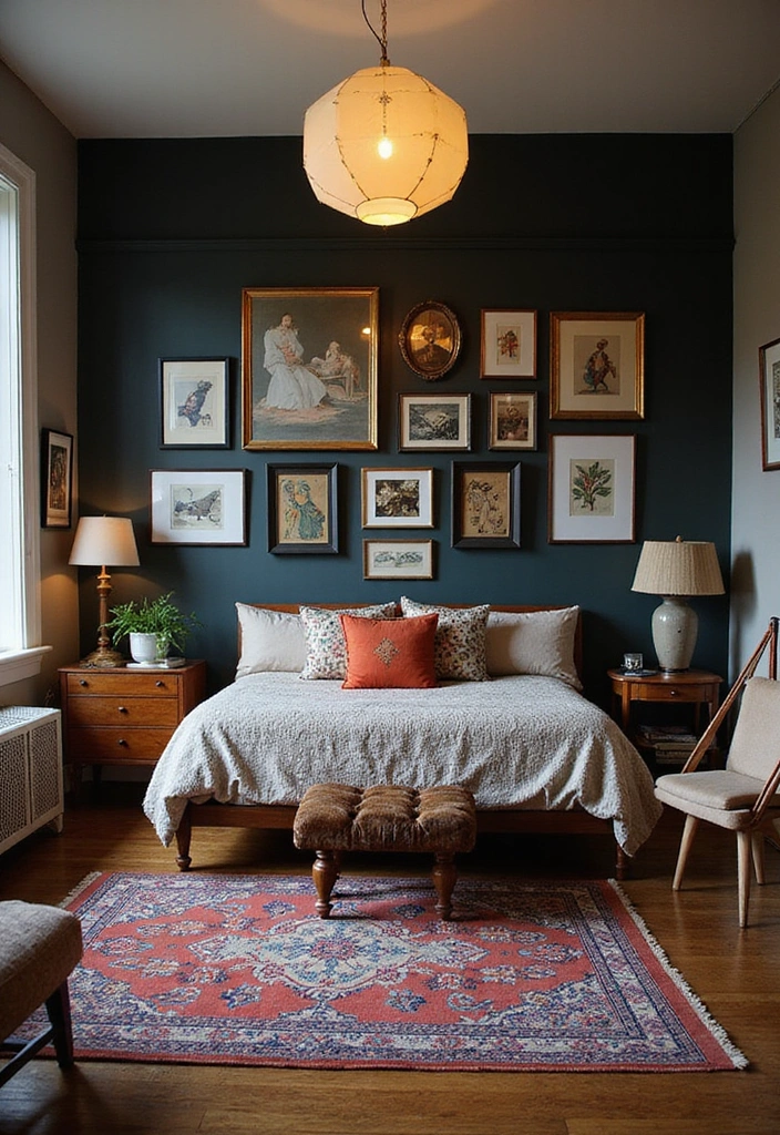 24 Dark Cozy Bedroom Ideas - 13. Eclectic Mix