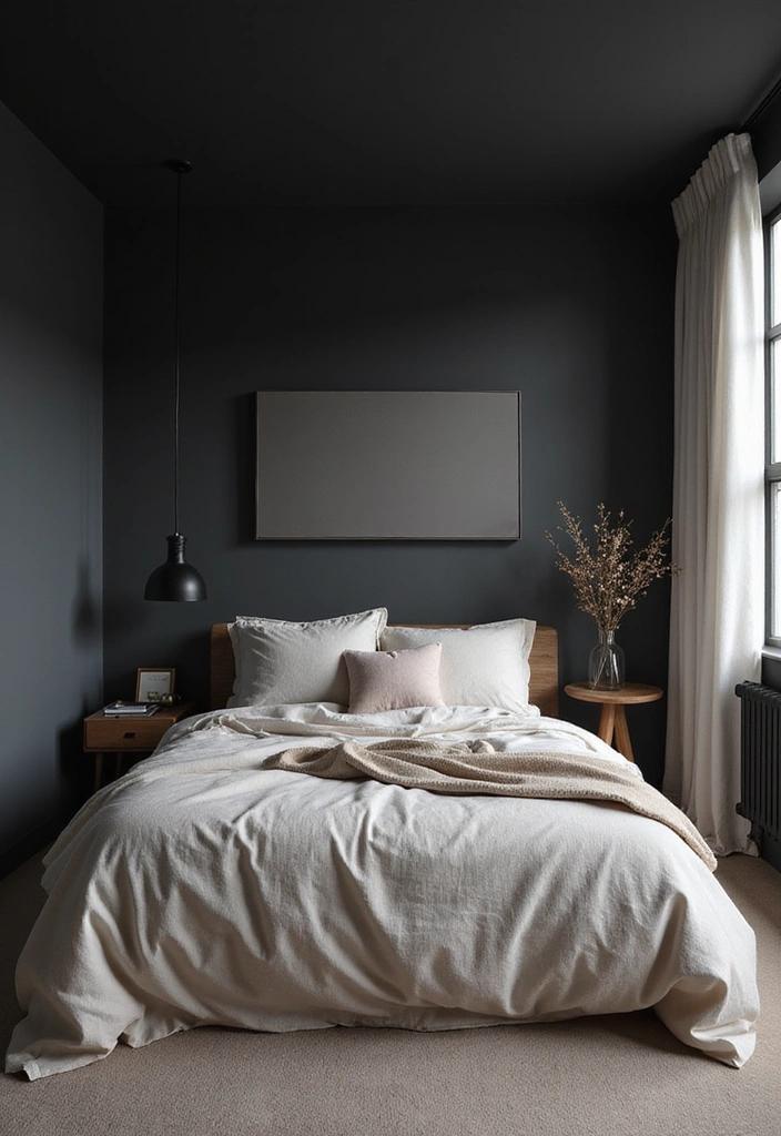 24 Dark Cozy Bedroom Ideas - 21. Serenity in Simplicity