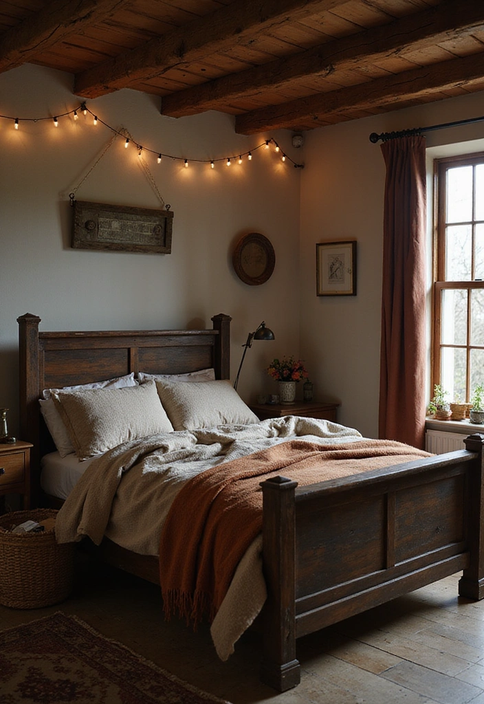 24 Dark Cozy Bedroom Ideas - 3. Rustic Charm