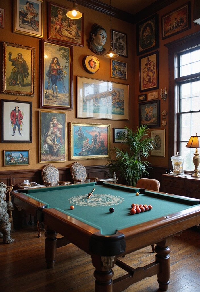 24 Game Room Ideas for Adults - 16. Artful Game Room Decor