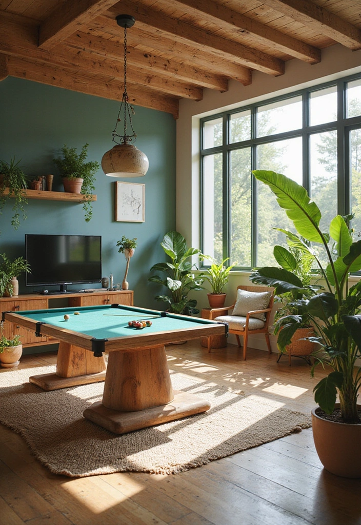 24 Game Room Ideas for Adults - 24. Game Room with Sustainable Decor